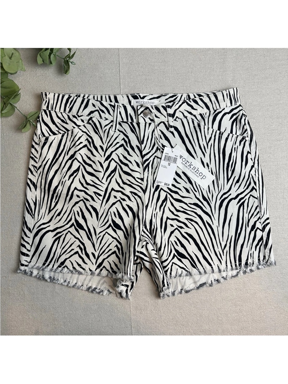 Workshop Republic Zebra Print Shorts Frayed Hem High Rise NWT $68